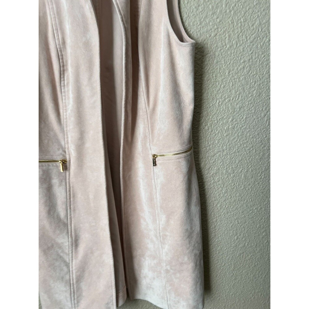 Calvin Klein Womens Faux Suede Pink Zipped Pockets Open Front Long Vest Size 8 - Picture 4 of 16